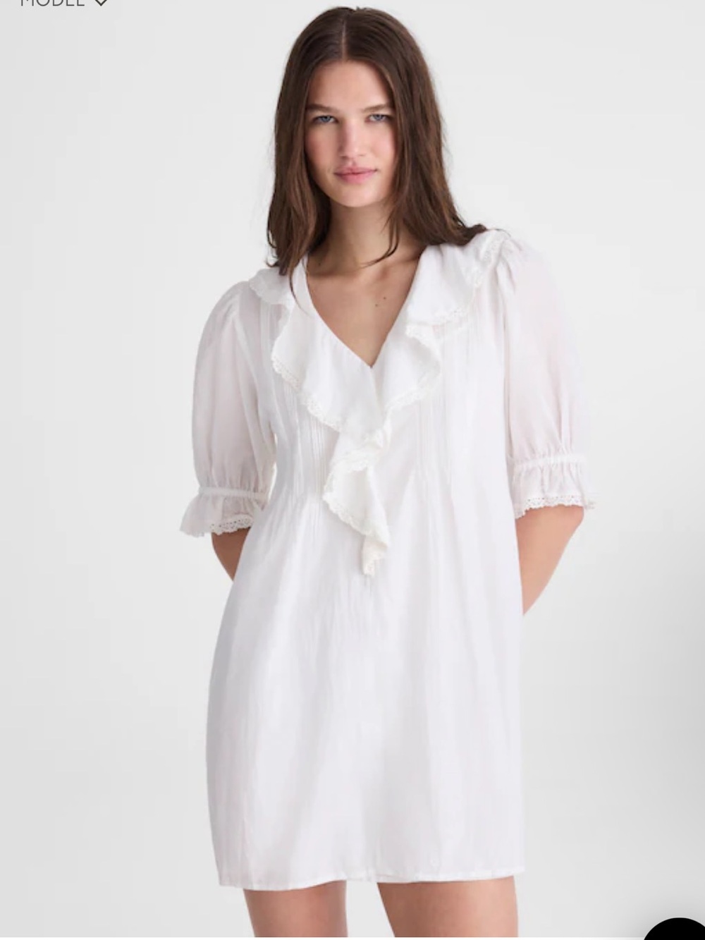 Madewell The Blaire Mini Dress -White Ruffle V-Neck